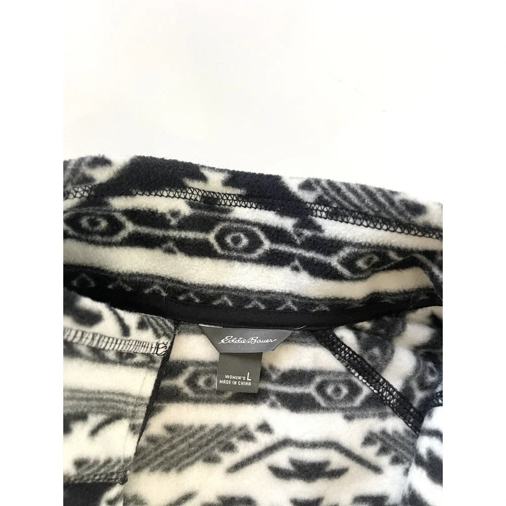 Eddie Bauer‎ 1/4 zip fleece pullover top womens Large black white Southwest
